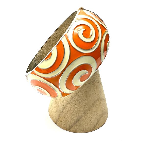 Retro Groovy Orange Swirls Clamper Bracelet — Size 7 1/4 — EUC - Picture 3 of 8